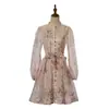 Vestido corto de estilo francés con tachuelas florales, de dos piezas, para mujer, transfronterizo, con bajo ancho, cordones en la cintura, adelgazante