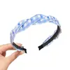 Faixa de Cabelo Listrada com Coração Azul Estilo College para Mulheres, Acessório de Cabelo Fresco e Suave Que Não Puxa o Cabelo, Elástico de Cabelo Faixa de Cabeça