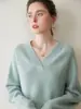 Suéter de Cachemira para Mujer Suéter de Cuello en V Suéter de Cachemira Corto Otoño e Invierno Más Fácil de Combinar Ropa Exterior Perezoso Holgado Suéter de Punto Básico