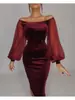 Vestido de Noche Elegante Transfronterizo con Malla y Terciopelo Patchwork Hombros Descubiertos, Vestido Bodycon, Vestido de Socialité sin Espalda