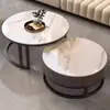 Sala de estar de estilo nórdico, mesa de centro redonda de losa de roca, mesa de centro de almacenamiento moderna, diseño creativo, adecuada para apartamentos pequeños, y una mesa redonda móvil
