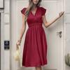 Vestido de verano para mujer, de manga corta, plisado, color liso, estilo europeo y americano, de Amazon Independent Station Foreign Trade 2024