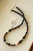 Collar Pulsera Piedra Ojo de Tigre Ágata Negra para Mujer Cadena Clavicular con Cuentas de Piedra Natural Suéter Versátil de Gama Alta