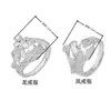 Anillo Tótem de Dragón y Fénix, Anillo Abierto Ajustable para Hombres y Mujeres, Anillos de Pareja de Dragón y Fénix Chapados en Plata 925 para Boda y Compromiso