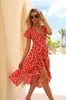 Vestido de Verão 2026 Europeu e Americano Novo Sexy para o Dia a Dia em Chiffon com Decote V Estampado com Babados e Saia de Volante Vestido de Praia