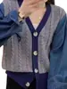 Suéter de Punto de Punto Retro Artístico con Mangas de Mezclilla para Mujer, Nuevo Estilo Otoño e Invierno, Cuello en V, Diseño Holgado con Bloques de Color
