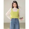Chaleco de punto en capas para primavera y otoño, nuevo y elegante top de tirantes trenzado combinado con una camiseta básica