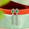 Pendientes Yuebao de plata de ley S925 chapados en oro con diseño retro de calabaza Fulu y jade, largos y elegantes.