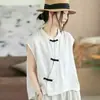 Nueva Camisa de Algodón Doble Gasa para Bebé con Botón de Rana Estilo Literario Retro para Mujer Nuevo Estilo Chino Estilo Nacional Personalidad Versátil Holgado Superior Moderno