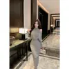 Vestido de Punto con Estilo Francés Pequeño Chanel Temperamento para Mujer Nuevo Diseño con Sentido Cintura Ceñida Adelgazante Falda Falsa de Dos Piezas Otoño