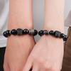Pulsera Despertar del León de Obsidiana Plateada Natural Estilo Chino para Hombres y Mujeres, Pulsera Simple de Perlas Redondas de Obsidiana Atrae-Riqueza, Regalo para Pareja