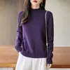 Suéter de punto de ochos 100% algodón puro, color sólido, cuello semi-alto, estilo nuevo Otoño/Invierno, camiseta base para mujer