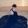 Vestido de Cuello Halter para Mujer, Elegante Vestido de Cumpleaños Socialité, Muy Adornado con Pedrería, Atrevido Diseño con Aberturas en la Espalda Descubierta, Ceñido a la Cintura, Falda Larga con Dobladillo Amplio