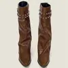 2026 Verano Nuevo Estilo Caliente Punta Fina Adelgazantes Remaches Bota de Pantalón Botas Largas Botas Vaqueras Occidentales para Mujer Chica Picante Retro