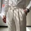 Calça Social Naples de Damasco de Cintura Alta, Calça Social Reta para Homens, Não Amassa, Botão Paris, Cintura Alta, Alonga as Pernas