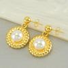 Pendientes sencillos de acero inoxidable de alta calidad con forma de girasol y perlas, combinables con todo, pendientes de acero de titanio estilo francés europeo y americano en stock para mujer