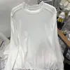 Camiseta Base Lisa de Manga Larga para Mujer Talla Plus con Bordes Fruncidos, Cuello Redondo, Nuevo Top Cálido de Primavera