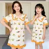 Família trajes de correspondência: Vestido Infantil de Manga Curta para Verão, Algodão Penteado, Cor Color Block com Gola Princesa para Meninas, Conjunto de Pijama Mãe e Filha, Vestido para Relaxar