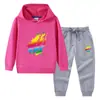 Nova coleção outono/inverno 2023 roupas infantis transfronteiriças conjunto de duas peças para bebê com capuz, suéter e calça, algodão, manga longa
