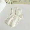 Calcetines Estilo Ballet Sin Costuras para Mujer Calcetines de Media Pantorrilla Verano Algodón Delgado Malla Transpirable Anti-Pilling Calcetines Blancos de Verano