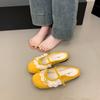 Sapatos Mary Jane de Renda Retrô Francesa para Mulheres 2025 Novo Verão Sola Macia Elegantes Boca Rasa Meio Arraste com Saia
