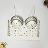 Popular top strapless de estilo francés de lujo con cuentas y pedrería, con copas, adecuado tanto para llevar solo como debajo de otra prenda, corto y sin espalda