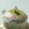 Bule de abóbora floral verde claro pintado à mão por Ino Kiyomatsu, alto valor estético, bule pequeno para mulheres, fresco e elegante, adequado para uso doméstico, bule individual