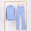 Em Estoque Conjunto de Calça Flare com Sino Jaqueta Top Manga Longa Feminino Slim Fit Roupa Externa Elástica Roupas Esportivas para Yoga