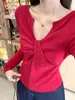 Camiseta de Manga Larga con Hombro Descubierto, Plisado Retorcido, Estilo Puro Deseo para Mujer, Nuevo Versátil y Espectacular Top de Hombro Caído Otoño Temprano 2026