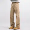Calça Casual Lavada Khaki Retrô Americana de Outono para Homens, Calça de Trabalho Longa Reta Solta Estilo Japonês, Calça de Lenhador