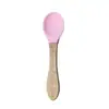Colher e garfo de silicone para crianças com cabo de madeira, utensílios de treinamento para autoalimentação de bebês, colher e garfo para comida de bebê