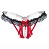 Misty Valley ropa interior sexy ahuecada para mujer masaje de perlas entrepierna abierta tentación encaje tanga transparente elástico pantalones T