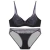 Ropa Interior Sexy Transfronteriza para Mujer Sujetador Francés Delgado de Encaje en Color Contrastante Sin Aros Mostrando Pecho Pequeño Conjunto de Ropa Interior Push-Up Grande