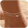 Nuevo Set de Tobilleras de Corazón de Amor de Amazon con Hojas de Circonita y Cuentas Planas, Wholesale en Stock de Yiwu, Venta Caliente Transfronteriza