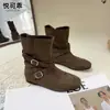 Botines retro de piel auténtica con tacón oculto, nueva colección 2026 para mujer, suela blanda, con detalle de hebilla, altura hasta media pantorrilla, estilo Western y diseño de tacón apilado