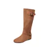 Botas western de cano alto retrô Melard para mulheres 2026 outono novo estilo fivela de cinto de couro camurça botas de cavaleiro botas largas