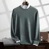 Suéter de Caxemira da Montanha 2024 Outono e Inverno Novo Camisa de Base Plana Masculina de Meia-Idade Negócios Casual Cor Sólida Pulôver Suéter Quente