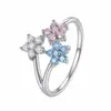 El producto transfronterizo más vendido de Amazon: Anillo de flor de plata de ley S925 con circonita para mujer, simple y elegante, estilo europeo y americano, anillo abierto para dedo índice