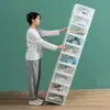 Caixa Organizadora de Armazenamento Impressa de Abertura Lateral Extra Grande, Estrutura Única Transparente Preta Empilhável para Exibição de Sapatos e Tênis