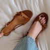Sandalias planas retro de una línea para verano de mujer, diseño de nicho para uso exterior, punta abierta, estilo casual de vacaciones, sandalias romanas