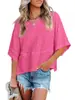 2026 Amazon Transfronterizo Verano Nuevo Estilo Europeo y Americano Patchwork Color Sólido Cuello Redondo Holgado Top Camiseta con Mangas de Tres Cuartos Acampanadas