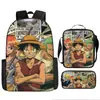 Mochila Escolar Exclusiva One Piece Três Peças Conjunto Mochila Rei do Mar Grande Capacidade Mochila para Aluno do Ensino Médio
