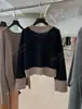 Cardigan Tejido con Bloques de Color y Retazos de Mezcla de Lana y Terciopelo de Visón Espeso Nuevo Otoño Temprano Ranzhi 26