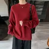 Suéter Casual de Cuello Redondo 100% Lana para Mujer, Grueso y Cálido para Otoño e Invierno, Manga Larga, Suéter Básico de Punto, Top de Cachemir