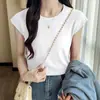 Camiseta Feminina de Manga Curta, Nova Camiseta Casual de Verão para o Trabalho, Top Sem Manga Justo, Estilo Coreano