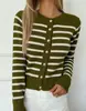 Cárdigan de Punto Rayas Color Block para Mujer de Amazon, Top Vintage de Otoño, Suéter de Alta Gama Estilo Chanel con Botones Dorados