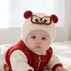 Gorro Festivo de Año Nuevo para Bebé, Gorro de Punto Grueso Cálido de Invierno con Protección para Orejas, Turbante de Felpa Roja para Niños y Niñas