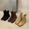 Botines Cortos Ajustados Color Caqui con Tacón Grueso para Mujer 2026 Nuevos Botines de Tobillo de Moda Estilo Coreano Otoño e Invierno Botas Martin