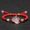 Pulsera Zorro de Cristal Rosa Cuerda Roja Tejida a Mano Pulsera Negra Pulsera de Piedra Hibisco Joyería para Mejores Amigas