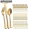 Conjunto de Talheres Ocidentais de Aço Inoxidável para Mesa, Garfo e Colher Amazon Transfronteiriço, Faca de Steak Elegante, Garfo, Colher de Mesa de Aço Inoxidável, Venda por Atacado